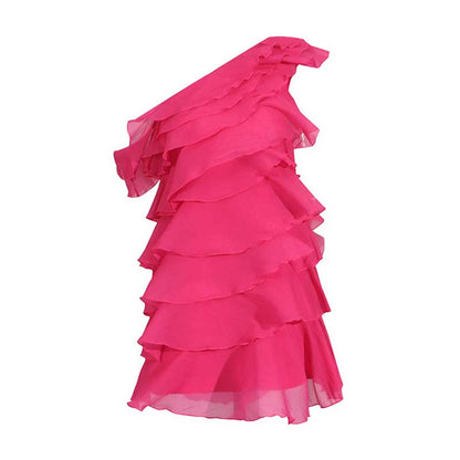Single Shoulder Mini Ruffles Dress