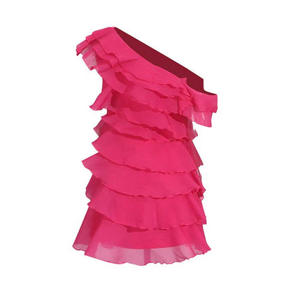 Single Shoulder Mini Ruffles Dress