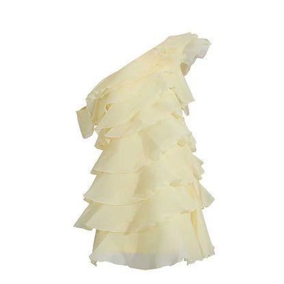Single Shoulder Mini Ruffles Dress