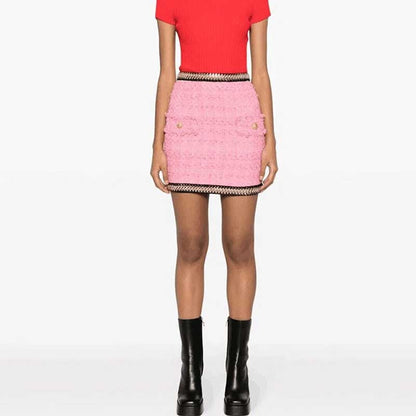 Women Chain-Trimmed Tweed Cropped Jacket Pink