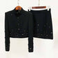 Women's Skirt Suit Fitted Beaded Short Crop Top + Mini Skirt Suit