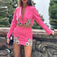 Long Sleeve Rhinestone Bow Two-piece Skirt Suit Chic Mini Skirt and Cropped Blazer Suit