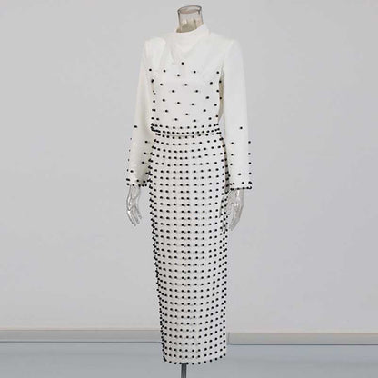 Women's Long Skirt Suit Collarless Top + Skirt Set Formal Skirt Suit