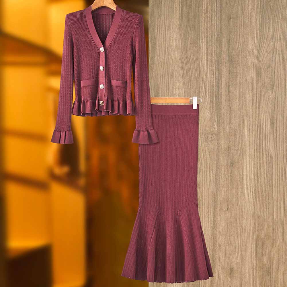 Women's Mermaid Skirt Suit Two Pieces Elegant Knit Set