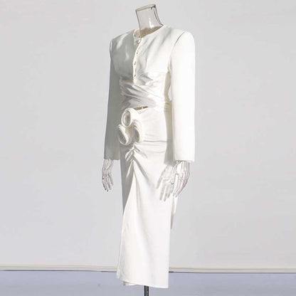 Women's High Split Skirt Suit Knee Length Wedding Suit With Bow Tie