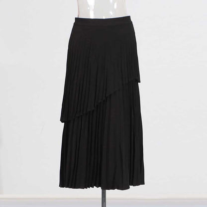 Women's Midi Skirt Suit Off Shoulder Long Sleeve Pleated Skirt Set With Belt
