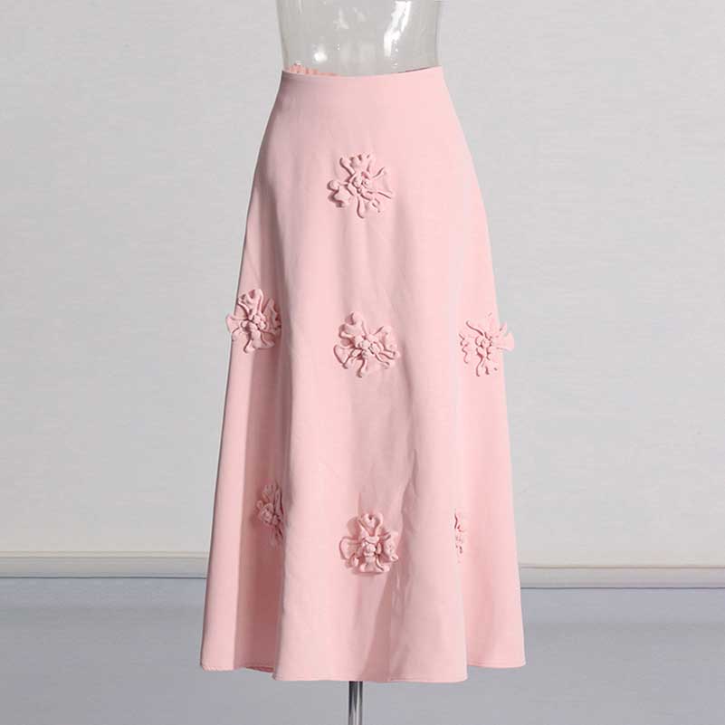 2-Piece Rose Bra-Top and Flare Skirt Set Pleated Skirt Suit