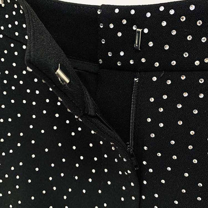 Women Black Bling Bling Hot Drill Studs Fitted Blazer + Mini Skirt Suit Black