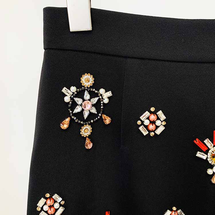 Women's Fitted Heavy nail bead diamond Short Crop Jacket + Mini Skirt Suit Black