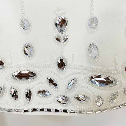 Women's Formal Skirt Suit Fitted Diamonds Pearls Decoration Short Crop Jacket + Mini Skirt Suit