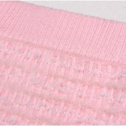 Women Knitted Midi Skirt Suit Pearl Embellished Two Pieces Set