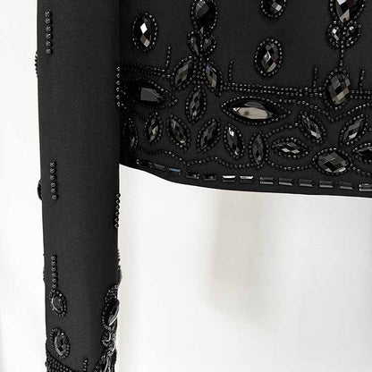 Women's Skirt Suit Fitted Beaded Long Sleeve Crop Top + Long Skirt Suit