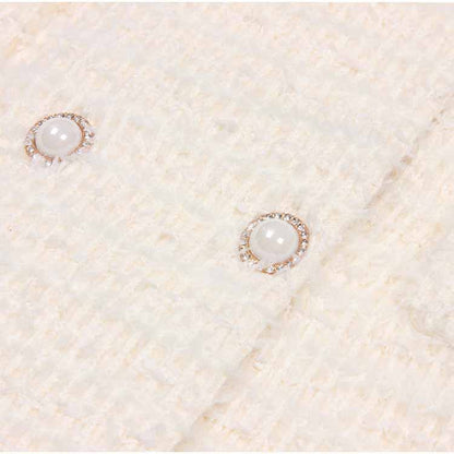 Women Knitted Midi Skirt Suit Pearl Embellished Two Pieces Set