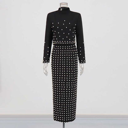 Women's Long Skirt Suit Collarless Top + Skirt Set Formal Skirt Suit