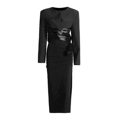 Women's High Split Skirt Suit Knee Length Wedding Suit With Bow Tie