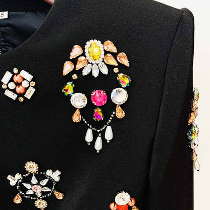 Women's Skirt Suit Fitted nail bead diamond Short Crop Jacket + Mini Skirt Suit