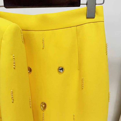 Women's Skirt Suit Fitted Beaded Long Sleeve Crop Top + Long Skirt Suit