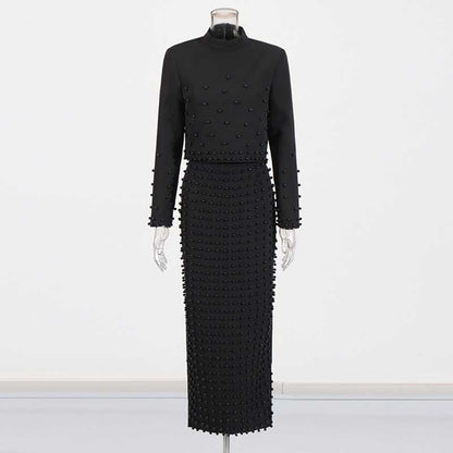 Women's Long Skirt Suit Collarless Top + Skirt Set Formal Skirt Suit