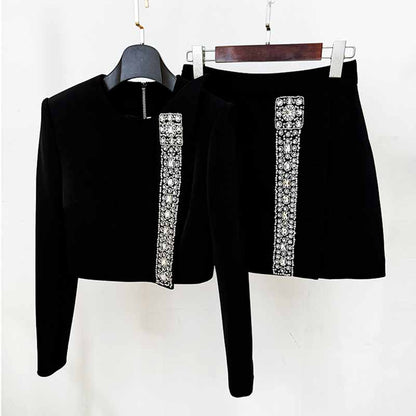 Women's Beaded Cocktail Skirt Suit Black Two-Piece Formal Suit