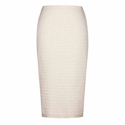Women Knitted Midi Skirt Suit Pearl Embellished Two Pieces Set