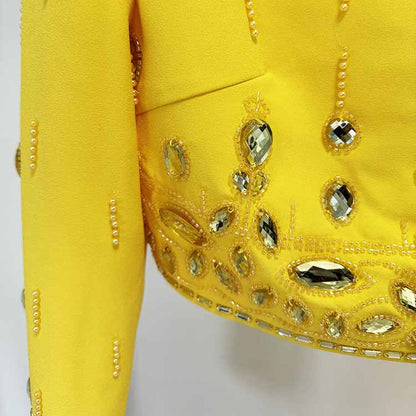 Women's Skirt Suit Fitted Beaded Long Sleeve Crop Top + Long Skirt Suit