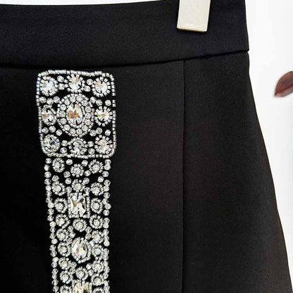 Women's Beaded Cocktail Skirt Suit Black Two-Piece Formal Suit