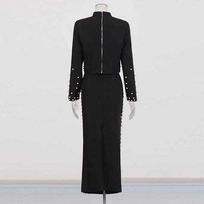 Women's Long Skirt Suit Collarless Top + Skirt Set Formal Skirt Suit