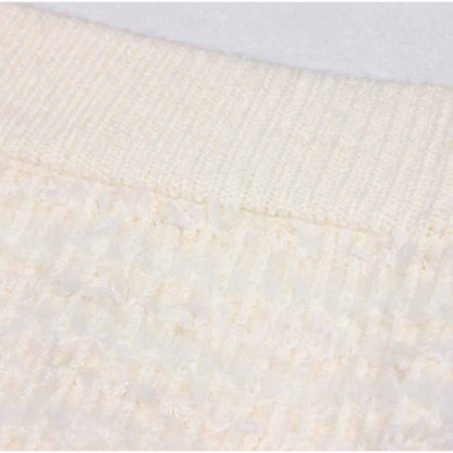 Women Knitted Midi Skirt Suit Pearl Embellished Two Pieces Set