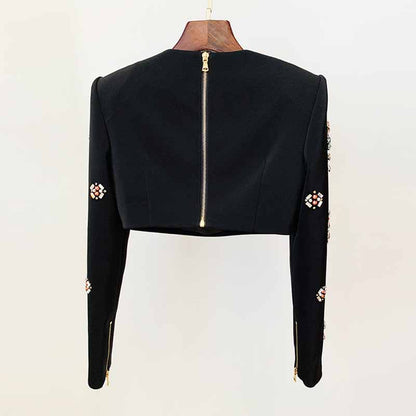 Women's Skirt Suit Fitted nail bead diamond Short Crop Jacket + Mini Skirt Suit
