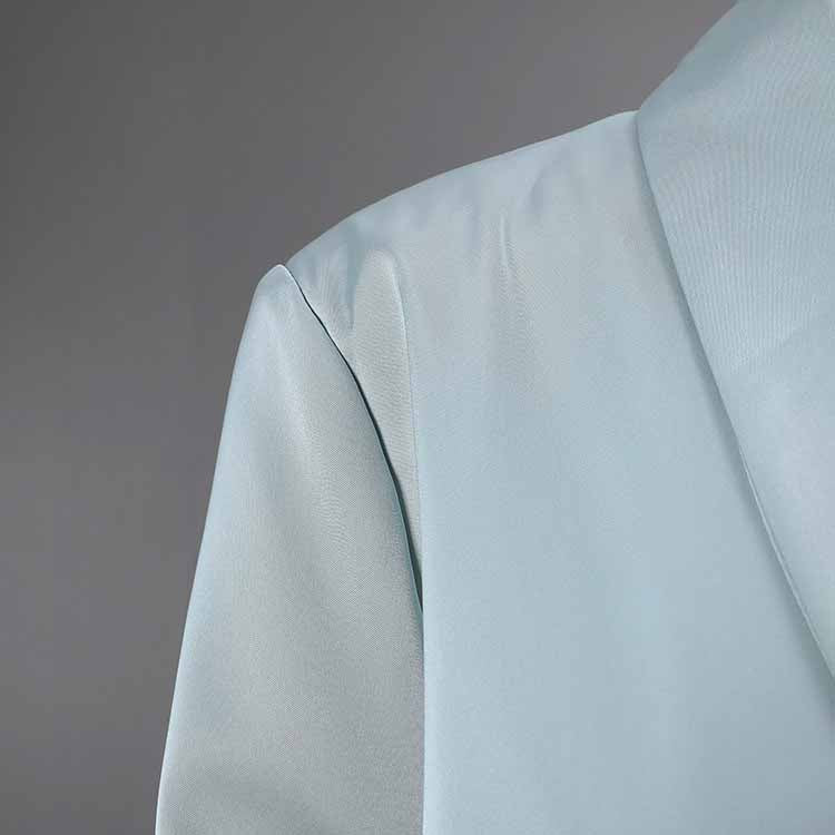 Blue V-Neck Blazer for Women with Rhinestone Buttons