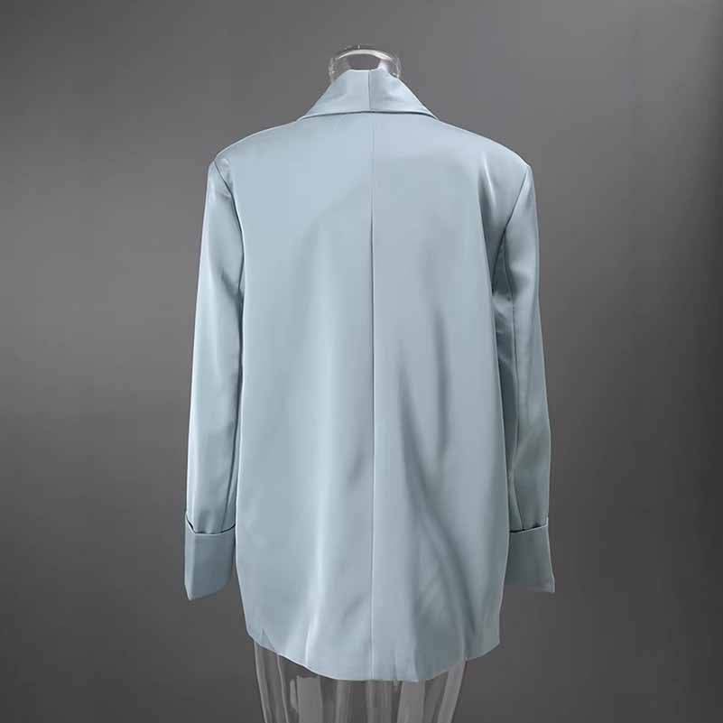 Blue V-Neck Blazer for Women with Rhinestone Buttons