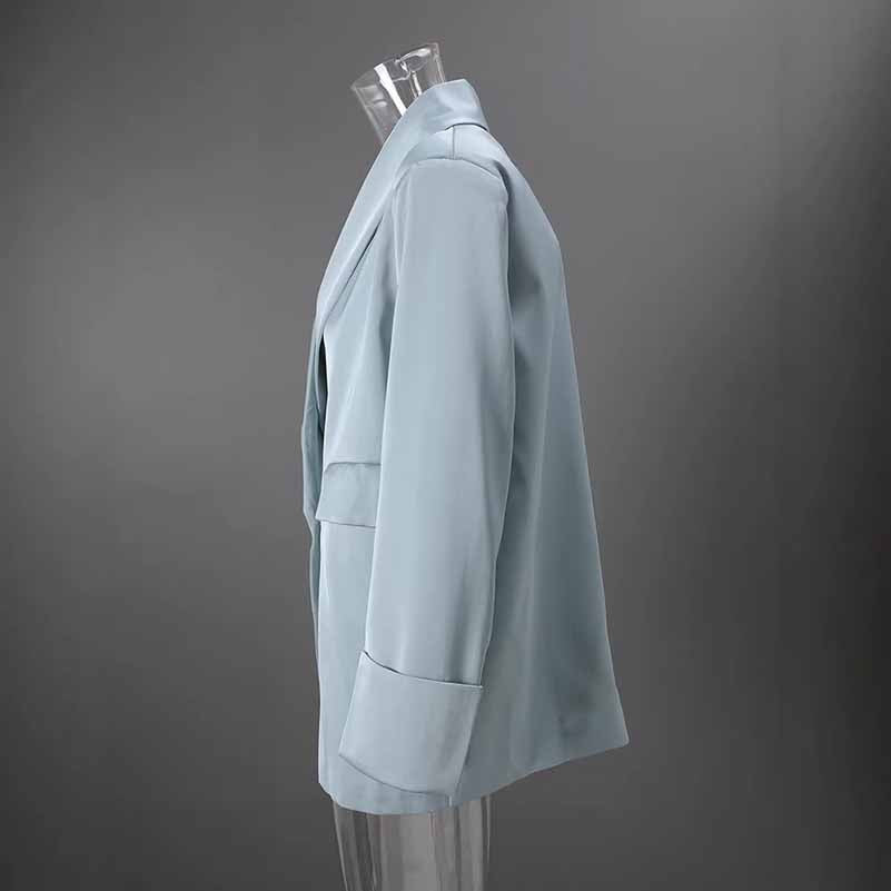 Blue V-Neck Blazer for Women with Rhinestone Buttons