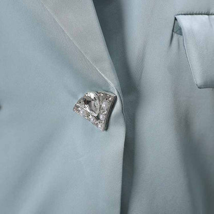 Blue V-Neck Blazer for Women with Rhinestone Buttons