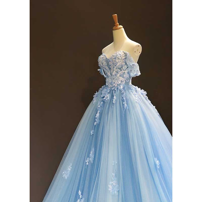 Princess off Shoulder Quinceanera Dresses Puffy Tulle Sweet 16 Dress with Train