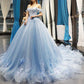 Princess off Shoulder Quinceanera Dresses Puffy Tulle Sweet 16 Dress with Train