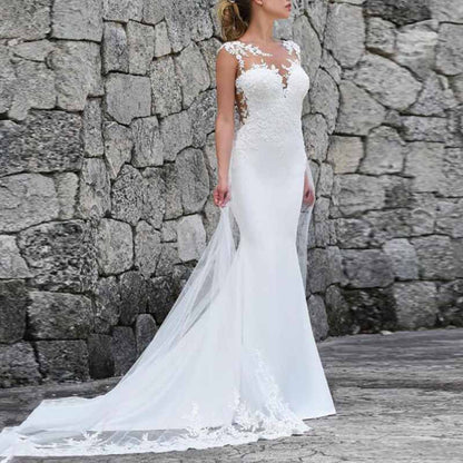 Ball-Gown Princess Scoop Court Train Lace Tulle Wedding Dress With Beading Sequins