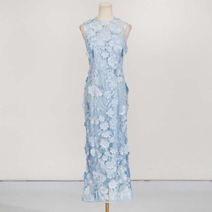 Sleeveless 3D Floral Cocktail Midi Dress