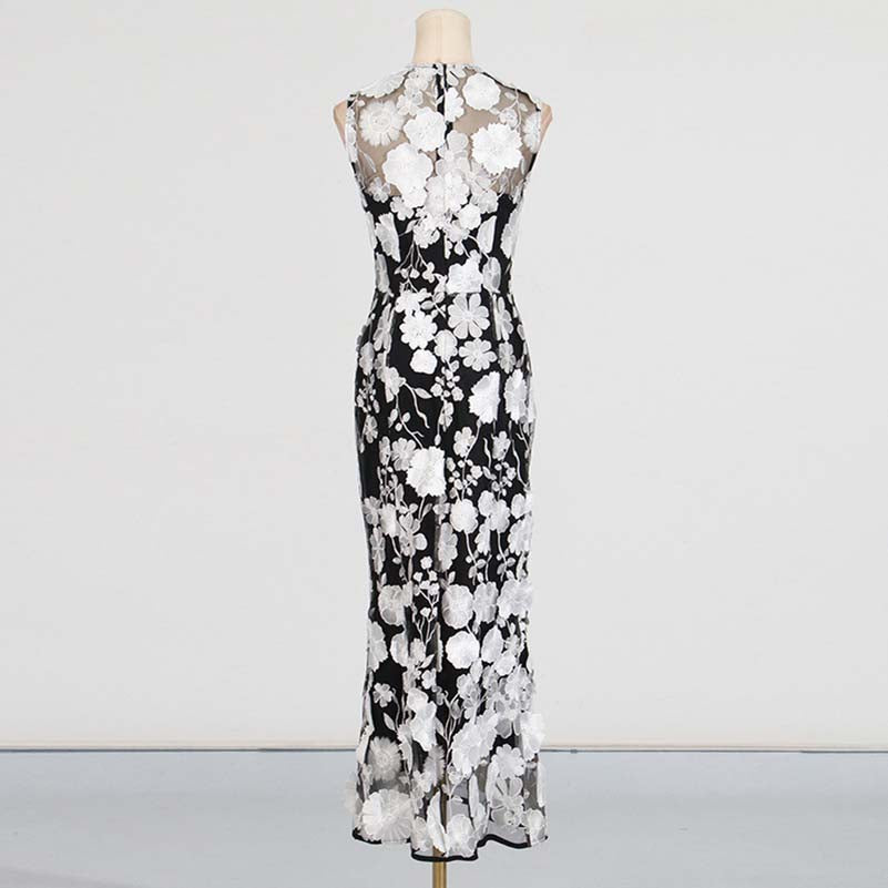 Sleeveless 3D Floral Cocktail Midi Dress