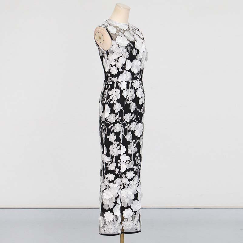 Sleeveless 3D Floral Cocktail Midi Dress