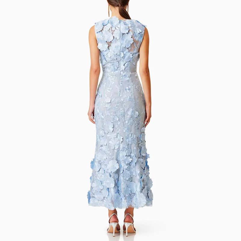 Sleeveless 3D Floral Cocktail Midi Dress