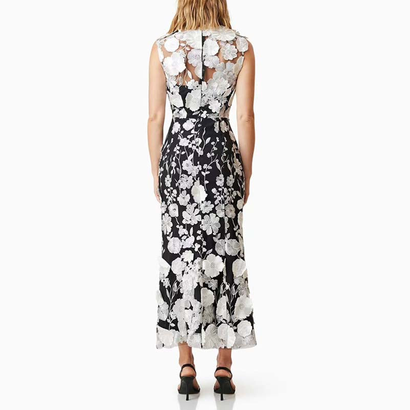 Sleeveless 3D Floral Cocktail Midi Dress