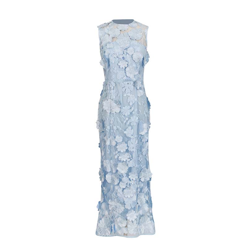 Sleeveless 3D Floral Cocktail Midi Dress