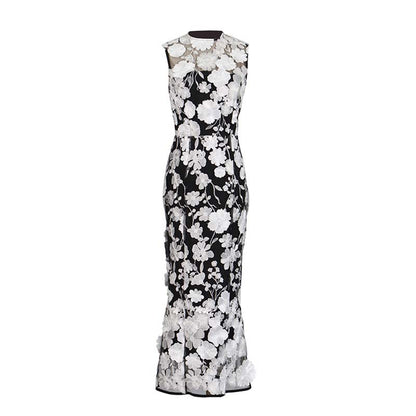 Sleeveless 3D Floral Cocktail Midi Dress