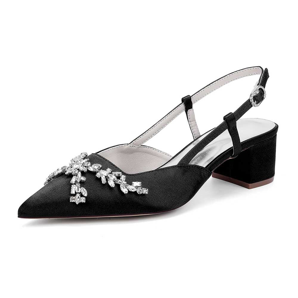 Elegant black slingback wedding sandals with rhinestones for a stylish bridal look