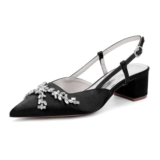 Elegant black slingback wedding sandals with rhinestones for a stylish bridal look