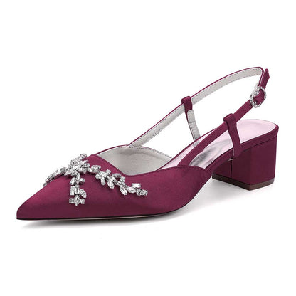 Elegant burgundy slingback wedding sandals with rhinestones for stylish brides and special occasions