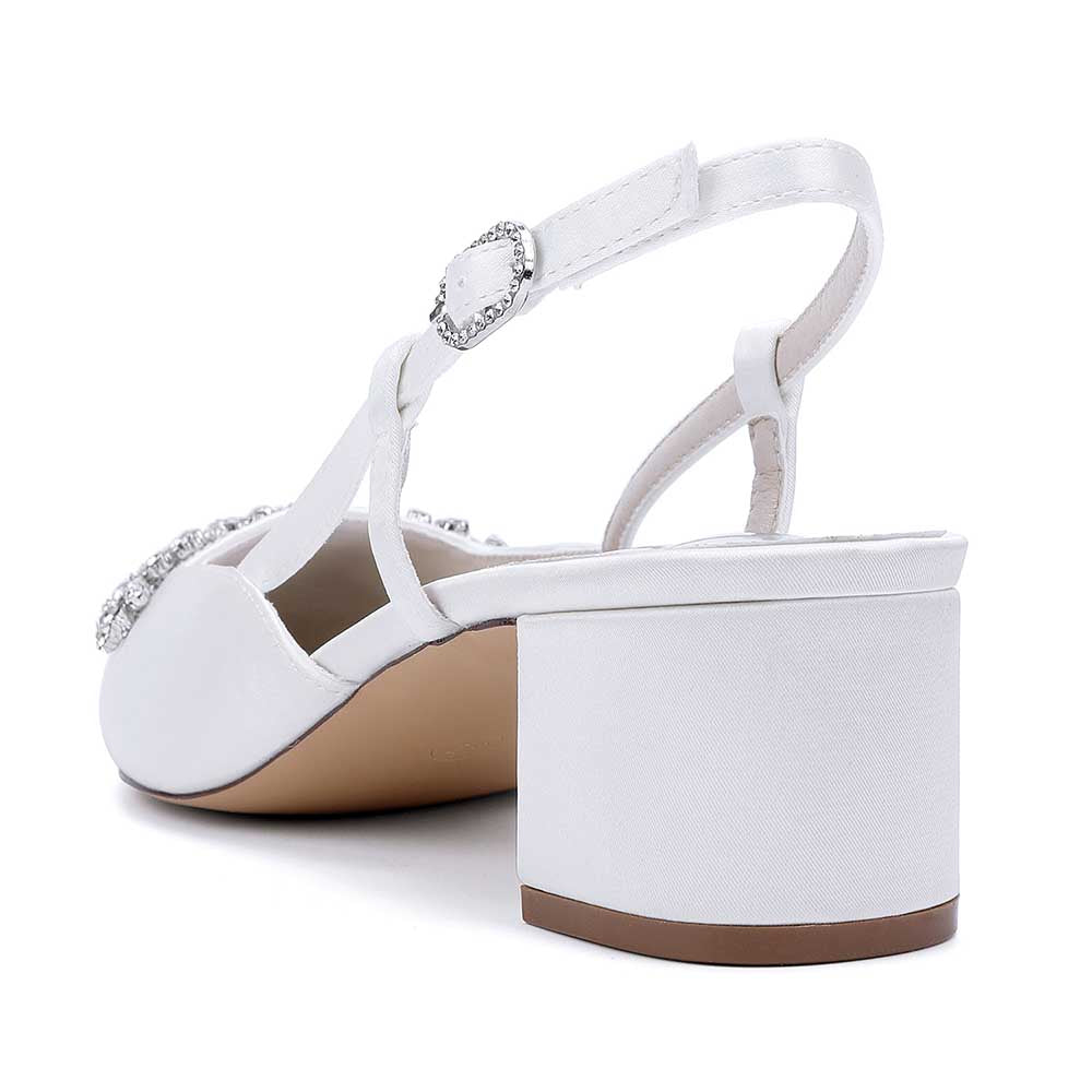 Elegant slingback wedding sandals with rhinestones and block heels for a stylish bridal look