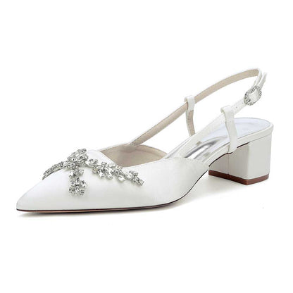 Elegant slingback wedding sandals with rhinestones featuring a stylish design and block heel for special occasions