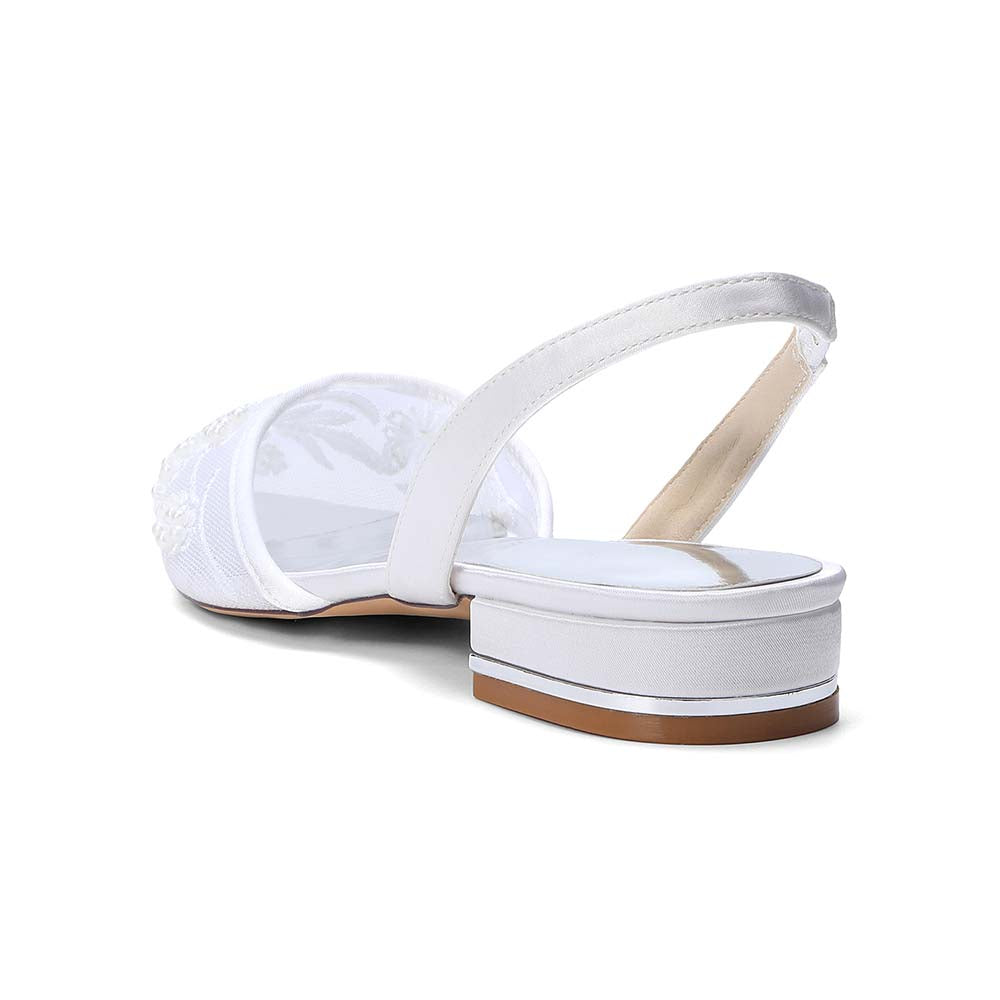 Women's Slingback Lace Wedding Shoes Pointed Toe Flat Bridal Shoes