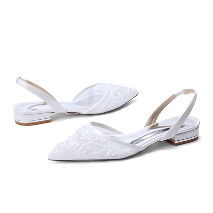 Women's Slingback Lace Wedding Shoes Pointed Toe Flat Bridal Shoes